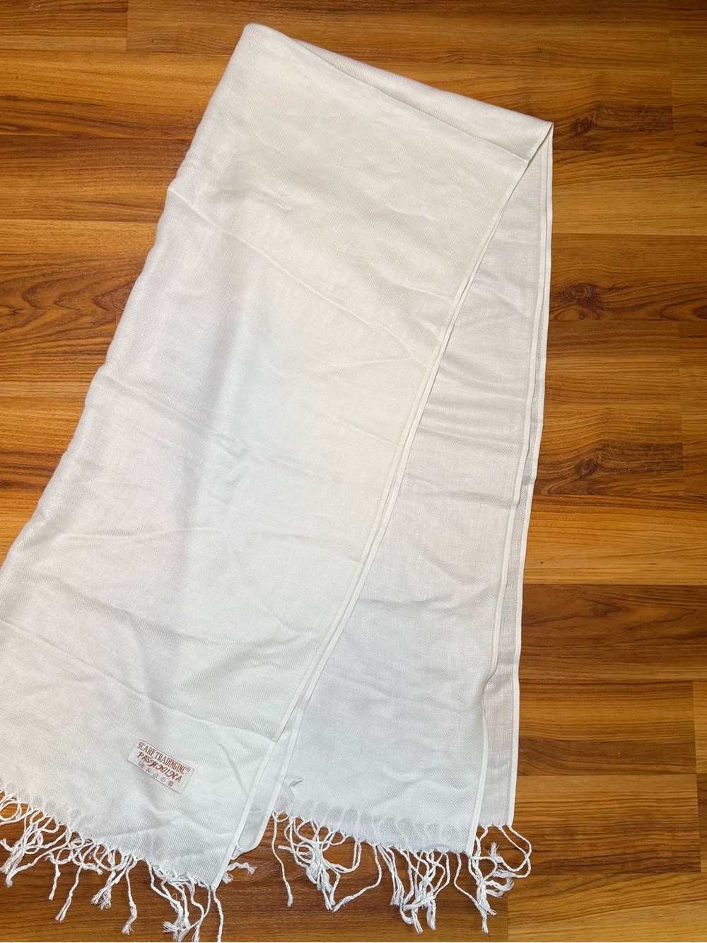 pashmina White Lightweight Fringed Scarf - Picture 2 of 3
